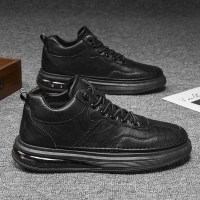 伊努特宇荫男鞋冬季休闲皮鞋耐磨黑色厨师工作上班板鞋男士百搭潮鞋