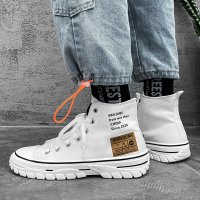 枫述高帮帆布鞋男秋季薄款潮流百搭2021年新款秋天白色休闲学生板鞋男