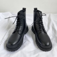 枫述秋季瘦瘦马丁靴男士帅气百搭休闲皮靴厚底增高工装黑色高帮机车靴