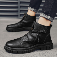 枫述秋季马丁靴男2021新款英伦风潮流机车皮鞋侧拉链短靴工装黑色潮鞋