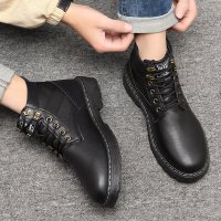 枫述马丁靴男秋季休闲百搭男靴高帮英伦风皮鞋中帮工装鞋增高皮靴