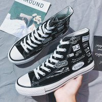 枫述涂鸦帆布鞋男高邦韩版潮流百搭板鞋2021春季新款学生高帮鞋子潮鞋