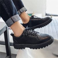 枫述秋季皮鞋男休闲英伦青年厚底商务西装男鞋韩版黑色透气圆头小皮鞋