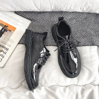 枫述帅气百搭皮鞋男英伦风青少年男鞋子潮流大头商务正装黑色小皮鞋男