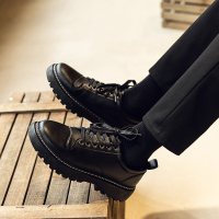 枫述青少年黑色皮鞋男韩版潮流厚底男鞋英伦帅气西装系带小皮鞋男