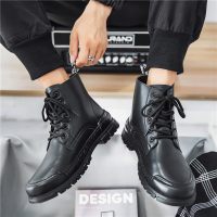 枫述2021网红马丁靴2021年新款男工装靴高帮鞋男韩版潮流防寒皮靴