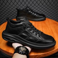 枫述休闲皮鞋男低帮平底板鞋春秋季2021年新款潮男士运动鞋黑色鞋子男