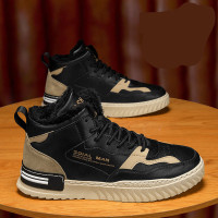 枫述高帮鞋男鞋秋冬季棉鞋加绒保暖男士鞋子韩版厚底皮面休闲板鞋