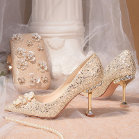 枫述悦迪朵主婚鞋冬季女2021年新款新娘鞋不累脚法式水晶高跟鞋秀禾婚纱两穿