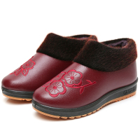 枫述悦迪朵冬季妈妈鞋皮面加绒保暖奶奶鞋老北京女鞋雪地靴中老年短靴