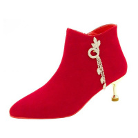 枫述悦迪朵秋冬季婚鞋女2021年新款红色高跟结婚新娘鞋靴细跟中式秀禾鞋短靴