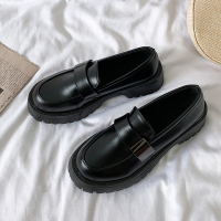 枫述2021新款黑色英伦风小皮鞋百搭厚底单鞋女春秋复古一脚蹬乐福鞋子