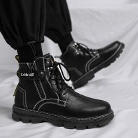 枫述马丁靴男ins工装高帮英伦风机车皮靴侧拉链冬季加绒保暖鞋
