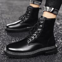枫述黑色高帮马丁靴男士英伦皮靴青年男鞋雪地靴冬季加绒保暖棉靴