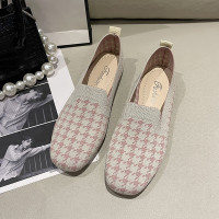 枫述悦迪朵针织单鞋女2022春夏季新款网红方头复古平底鞋一脚蹬豆豆鞋女鞋潮