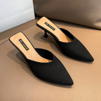 枫述悦迪朵网红包头半拖鞋女时尚外穿2022春夏季新款针织弹力高跟穆勒凉拖鞋