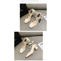 枫述悦迪朵蝴蝶结单鞋女法式复古浅口方头奶奶鞋拼色2022年新款瓢鞋女春秋款