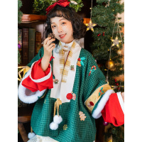 海棠私语圣诞正品原创明制汉服女秋冬短马面裙加绒套装