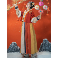 海棠私语丨石榴多多唐制过新年汉服女冬季原创唐褙子交窬裙圆领袄