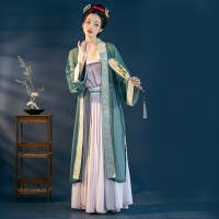 海棠私语四时知味宋制原创绿色汉服夏季宋抹褙子一片式裙三件套