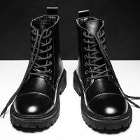 苏芈机车马丁靴男潮流高帮男鞋秋季新款黑色短靴英伦风中帮靴子男