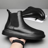 苏芈秋季男鞋2021新款复古黑色切尔西高帮马丁靴男潮工装机车皮靴