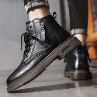 苏芈2021秋季新款靴子男新款高帮马丁靴男士百搭休闲潮流黑色机车皮靴