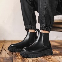 苏芈烟筒靴厚底靴子男工装皮鞋冬季高帮切尔西马丁靴男鞋雪地复古皮靴