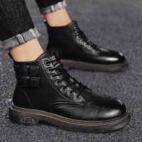 苏芈潮男马丁靴2021新款冬季英伦百搭高帮皮靴男士休闲黑色工装靴中帮