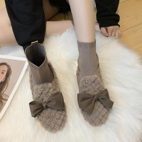 苏芈网红毛毛鞋女冬外穿2021年新款秋蝴蝶结厚底加绒百搭保暖豆豆