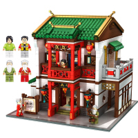 ORSIM奥森 610011中国风建筑模型商业街景画画坊拼装积木