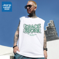 真维斯无袖t恤男夏季欧美潮牌大码宽松坎肩休闲运动纯棉男士背心