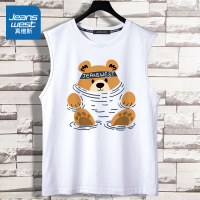 真维斯纯棉背心男外穿学生宽松篮球运动砍肩夏季小熊印花无袖t恤