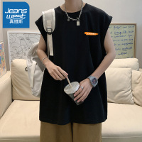 真维斯背心男夏季纯棉宽松大码白色无袖t恤运动休闲男士坎肩上衣D