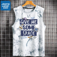 真维斯扎染无袖背心纯棉男夏季设计感t恤青少年宽松纯棉潮流汗衫