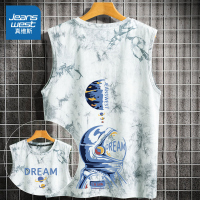 真维斯男士背心夏季扎染渐变设计感纯棉t恤青少年潮流宽松坎肩潮