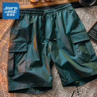 真维斯工装短裤男款夏季宽松大码镭射渐变5分中裤潮流嘻哈直筒裤