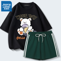 真维斯休闲套装女夏季薄款宽松纯棉短袖t恤新款潮ins短裤运动套装