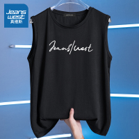真维斯冰丝背心女夏季黑色宽松速干网眼运动无袖t恤新款字母上衣