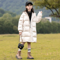 小白熊女童羽绒服中长款2021新款女中大童亮面洋气休闲童装外套