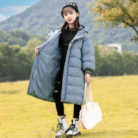 小白熊2021年新款白鸭绒韩版羽绒服女连帽中长款过膝时尚加厚外套