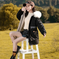 小白熊女童冬装加厚大毛领洋气儿童棉袄中大童棉衣中长款外套潮