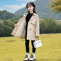 小白熊女童秋冬装洋气外套2021新款韩版中大儿童冬季**加厚风衣