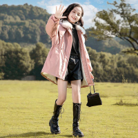 小白熊女童洋气加绒皮外套秋冬季2021新款中大童中长款加厚皮衣