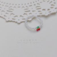 白色樱桃 戒指 夏季小樱桃女戒指手链套装儿童可爱风闺蜜戒指ins小众设计手工diy