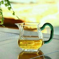 270毫升绿色把手方底公杯1个 高硼硅玻璃茶具手工四方公道杯耐热加厚茶海功夫茶具套装分茶公杯