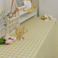 日系黄色格子 60*60cm床头柜常用送固定贴 桌布布艺ins少女心学生课桌布房间布置摆拍背景布餐桌茶几布台布