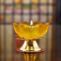 黄双色莲花烛台 无规格 琉璃莲花灯座室内摆件家用酥油蜡烛烛台佛前供奉创意供佛灯酥油灯