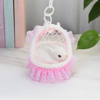 粉色花边吊篮+小小兔不会叫 花边篮子仿真会叫毛绒猫咪玩具儿童生日礼物狗狗玩具动物静态模型