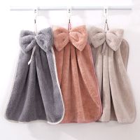 3条(浅灰+珊瑚粉+浅驼) 蝴蝶结挂式超吸水插手巾厨房卫生间儿童家用可爱搽手帕毛巾